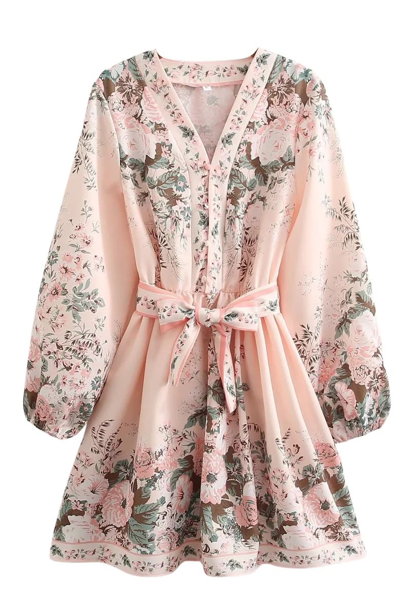 Floral Belted Short Dress #138117 | Goodnight Macaroon