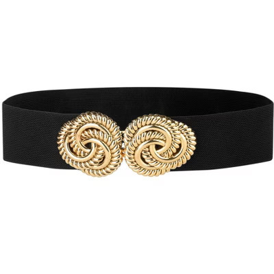 INSPIRE CHIC Women's Stretchy Elastic Wide Waist Dress Metal Buckle Belts Black 65-70cm/25.59-27.56" | Target