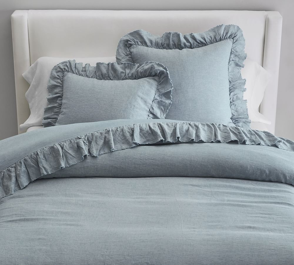 Belgian Flax Linen Fringe Ruffle Duvet Cover | Pottery Barn (US)