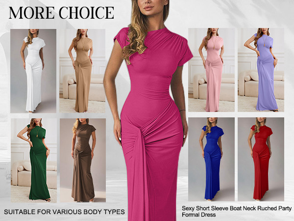 Mojessy Women Bodycon Maxi Dress Sexy Mock Neck Lace Up Bandage Ruched Short Sleeve Long Dress Co... | Amazon (US)