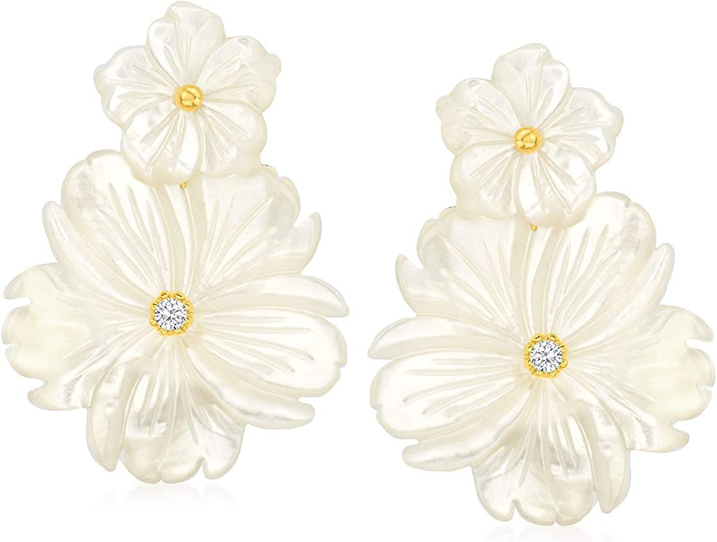 Ross-Simons Mother-Of-Pearl and .20 ct. t.w. White Topaz Flower Removable Drop Earrings With 18kt... | Amazon (US)