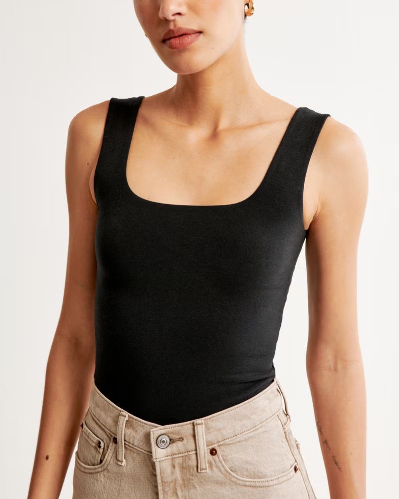 Cotton-Blend Seamless Fabric Squareneck Top | Abercrombie & Fitch (US)