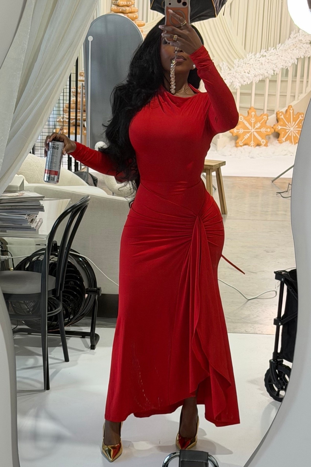 Galentine’s Night Glam — A bold red moment made for celebrating with your girls. Sleek, sculpting, and effortlessly elevated, this look brings confidence without trying too hard. The kind of dress that does all the talking the second you walk in.

Perfect for Galentine’s dinner, Valentine’s events, girls’ night out, or a chic date night.

📏 Sizing:
Wearing size Small  
Height: 5'4"  
Weight: 138 lbs  
Bust: 34D  
Waist: 27"  
Hips: 40"

Save this post for your next Galentine’s outfit idea.  
This is one of those timeless statement pieces where the cost per wear drops every time it’s restyled — an easy long-term shopping win.

Elegant red dress, Galentine’s Day outfit inspiration, Valentine’s Day dress ideas, fitted midi dress, flattering ruched dress, special occasion outfit, evening wear for women, chic girls night look.

Follow me on Instagram and YouTube @kirasfashionfinds