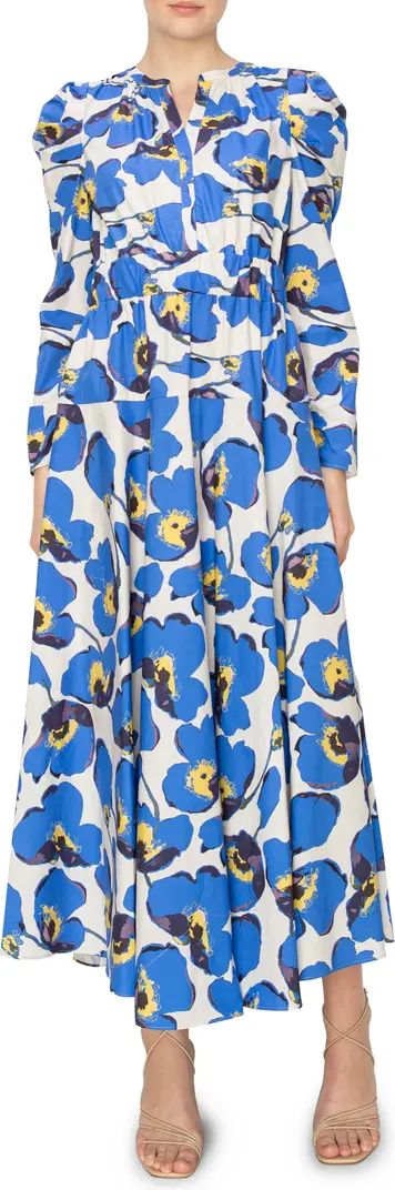 Floral Print Belted Long Sleeve A-Line Dress | Nordstrom