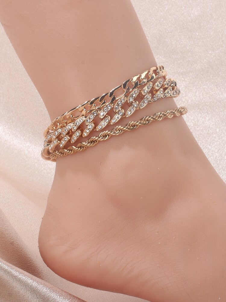 3pcs Rhinestone Decor Anklet | SHEIN