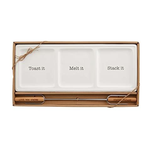 Mud Pie Boxed Smores Tray Set, 6 1/4" x 16" | Skewer 15", White | Amazon (US)
