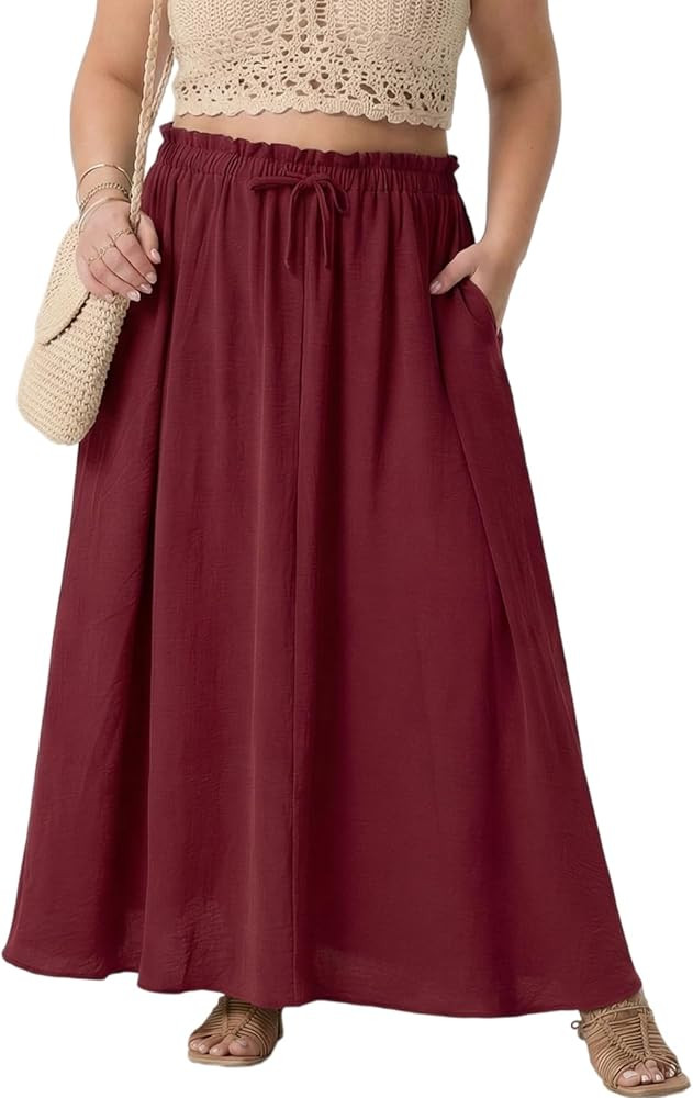 OLRIK Plus Size Maxi Skirt for Women with Pockets, High Waisted Flowy Skirt Long Boho Summer Beac... | Amazon (US)