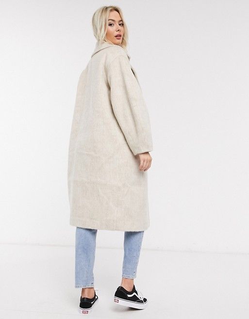 ASOS DESIGN brushed coat with sleeve detail in stone | ASOS (Global)