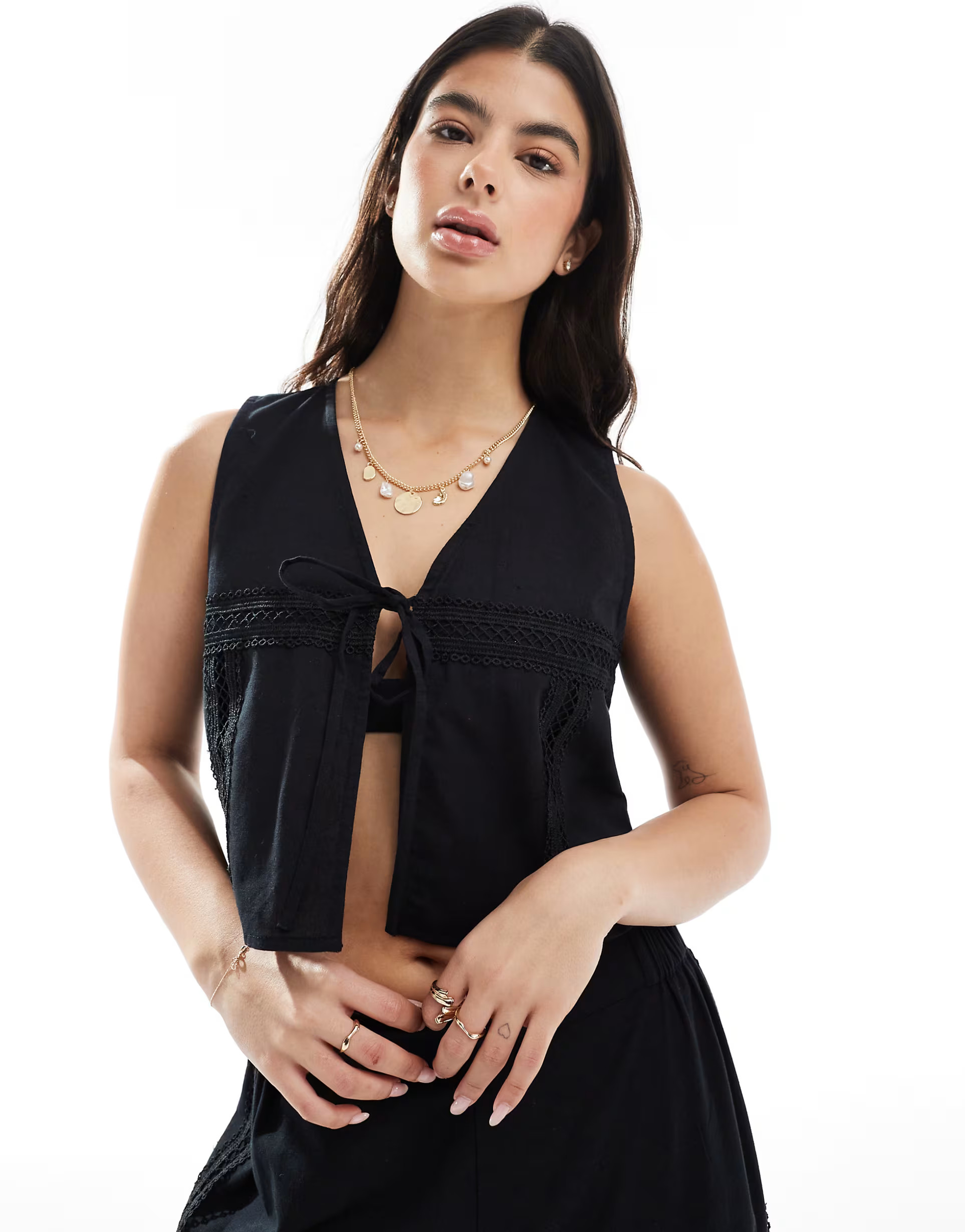 Esmee Exclusive lace panel vest in black - part of a set | ASOS (Global)