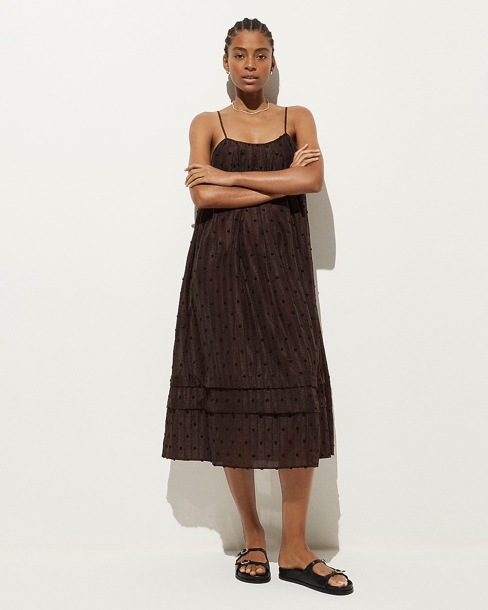 Shift midi dress in textured dot | J. Crew US
