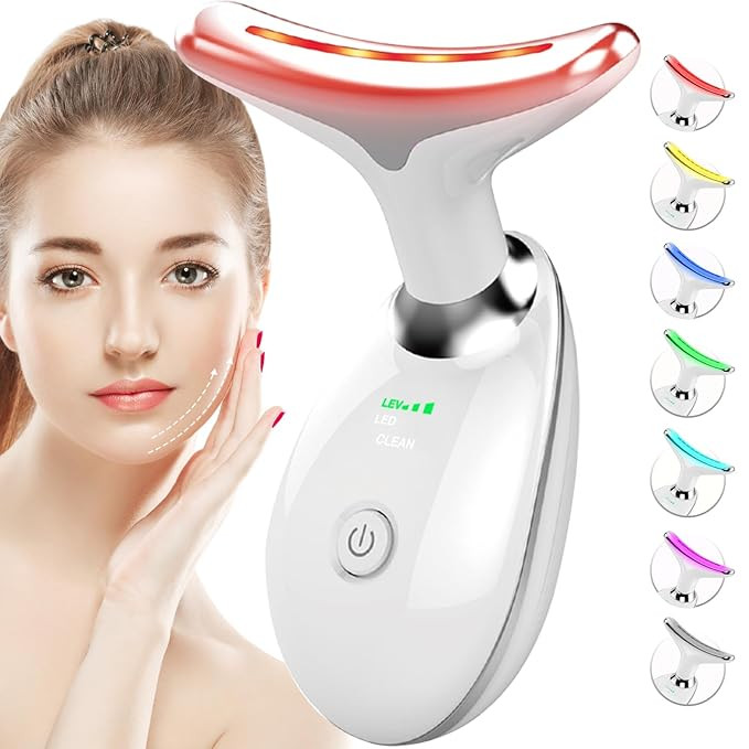Red-Light-Therapy-for-Face-and-Neck, 7 Color Face Massager Tool for Wrinkles, Double Chin, Vibrat... | Amazon (US)