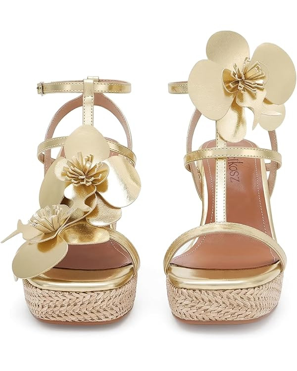 LACIKOSZ Floral High Heels Womens Strappy Sandals Wedding Bride Dressy Shoes Open Toe Ankle Strap... | Amazon (US)