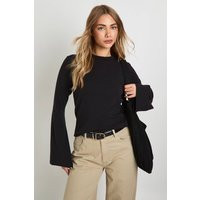 boohoo Women's Cotton Flare Sleeve Top in Black | Size: 12 | boohoo (US & Canada)