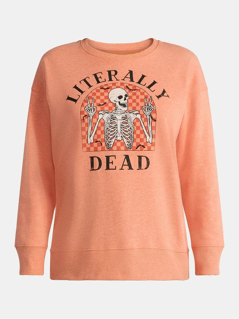 Women's Halloween Literally Dead Graphic Fleece Sweatshirt from Way to Celebrate, Sizes S-3XL | Walmart (US)