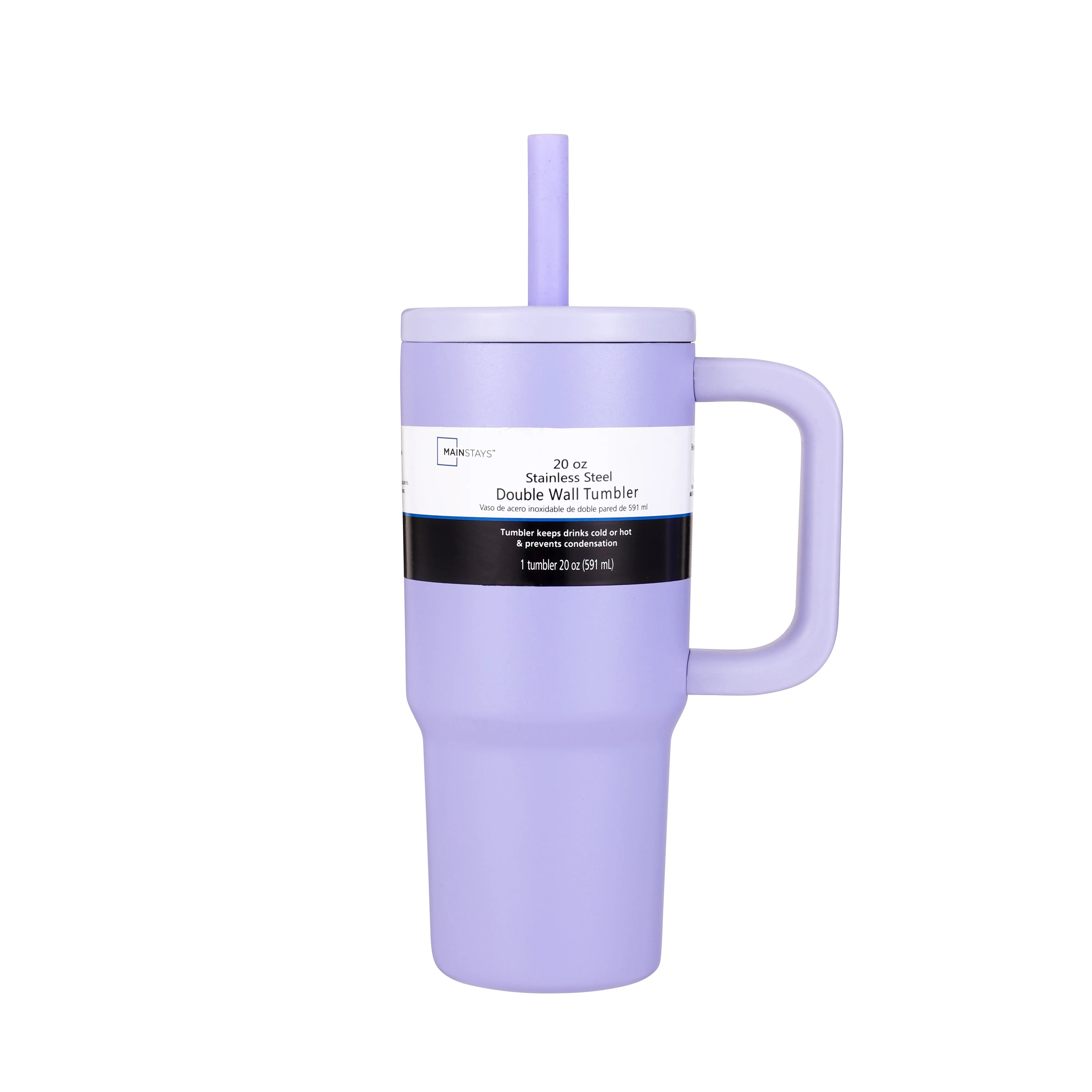 Mainstays 20 oz Double  Wall Stainless Steel Tumbler with Straw Lid, Purple | Walmart (US)