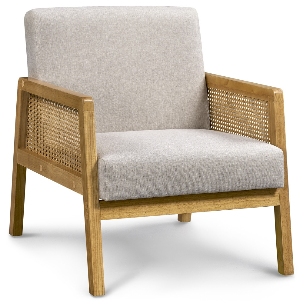 Easyfashion Upholstered Accent Chair with Rattan Sides for Living Rooms,Beige | Walmart (US)