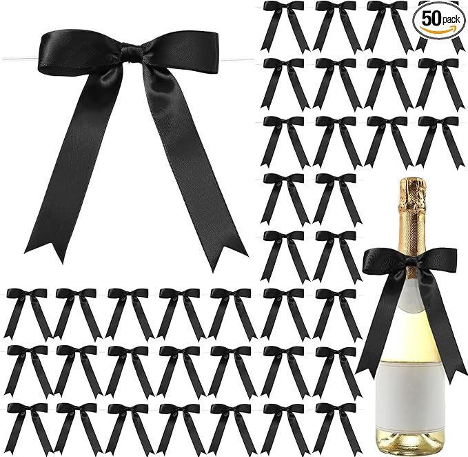 Riceshoot 50 Pcs Satin Ribbon Bows 5x7 Inch Large Twist Tie Bow for Gift Wrapping Champagne Bottl... | Amazon (US)