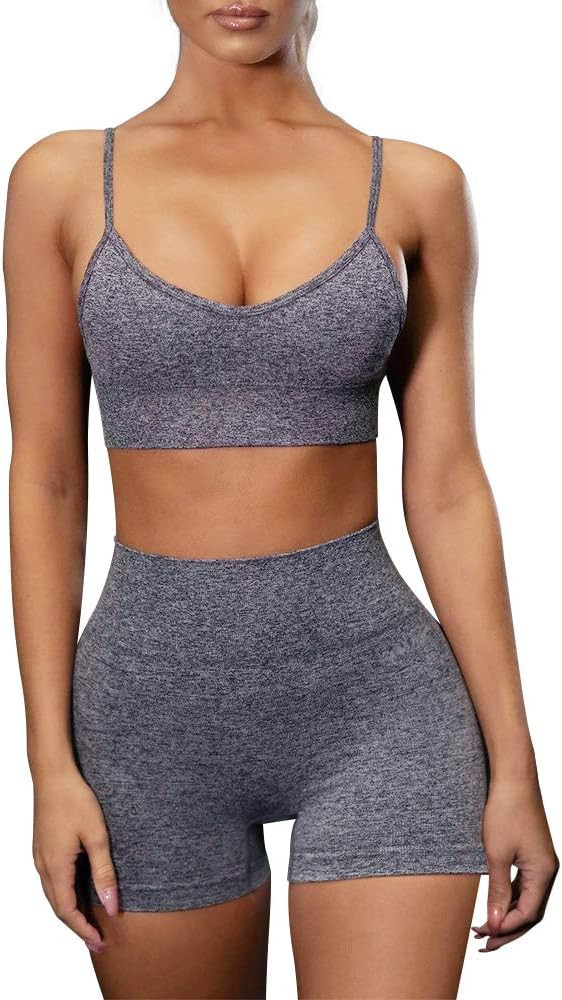 HANERDUN 2 Piece Workout Set for Women Outfit Gym High Waist Leggings with Sport Bra | Amazon (US)