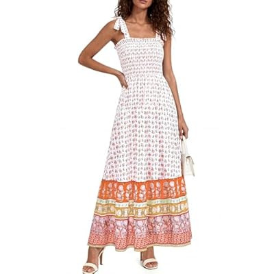 PRETTYGARDEN Women's 2026 Summer Maxi Dress Tie Straps Floral Beach Vacatio… | Amazon (US)