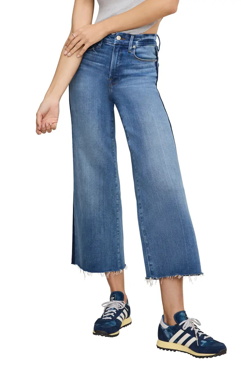 Good Waist Side Stripe Frayed Crop Palazzo Jeans | Nordstrom