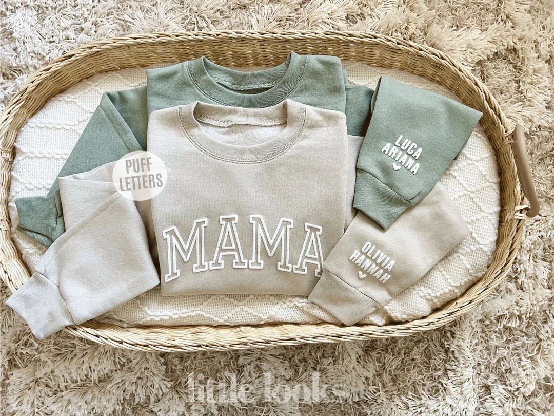 Custom Mama Sweatshirt With Kids Names Puff Letters Embossed Lettering Gift for Mom Mama Sweater ... | Etsy (US)