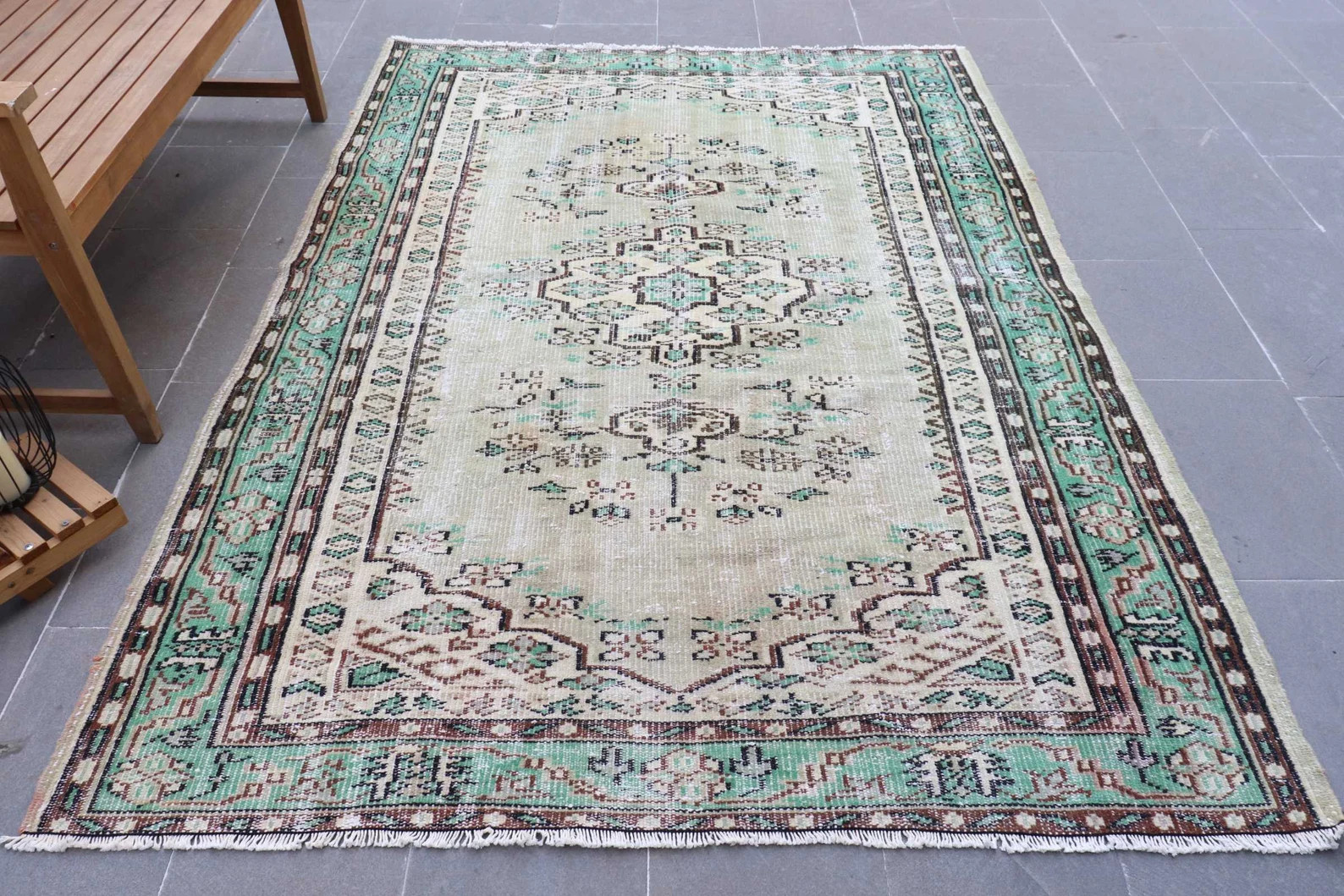 Vintage Turkish Large Rug 5.6x7.7 ft, Green Wool Rug | Etsy (Global)