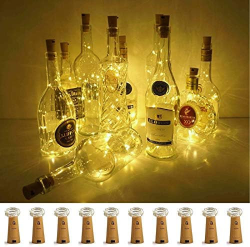 Wine Bottle Lights with Cork, LoveNite 10 Pack Battery Operated LED Cork Shape Silver Wire Colorful  | Amazon (US)