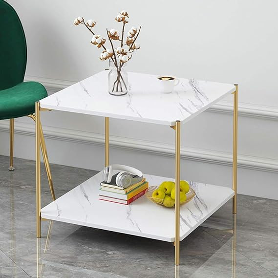 IOTXY Home Square Coffee Table - 15.7" Small 2-Tier End Table with Open Storage Shelf, White Wood... | Amazon (US)