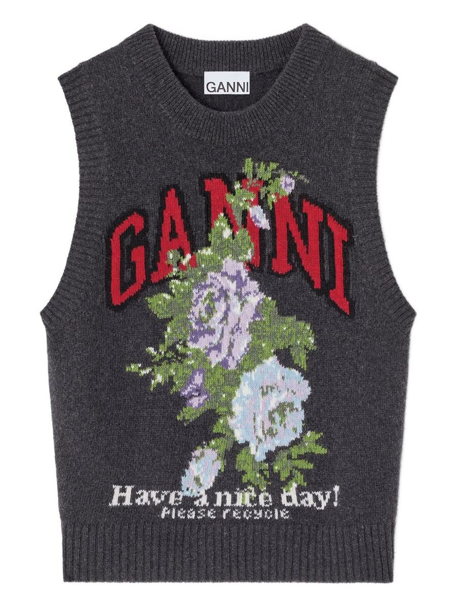 Ganni Flowers Wool Vest | Baltini