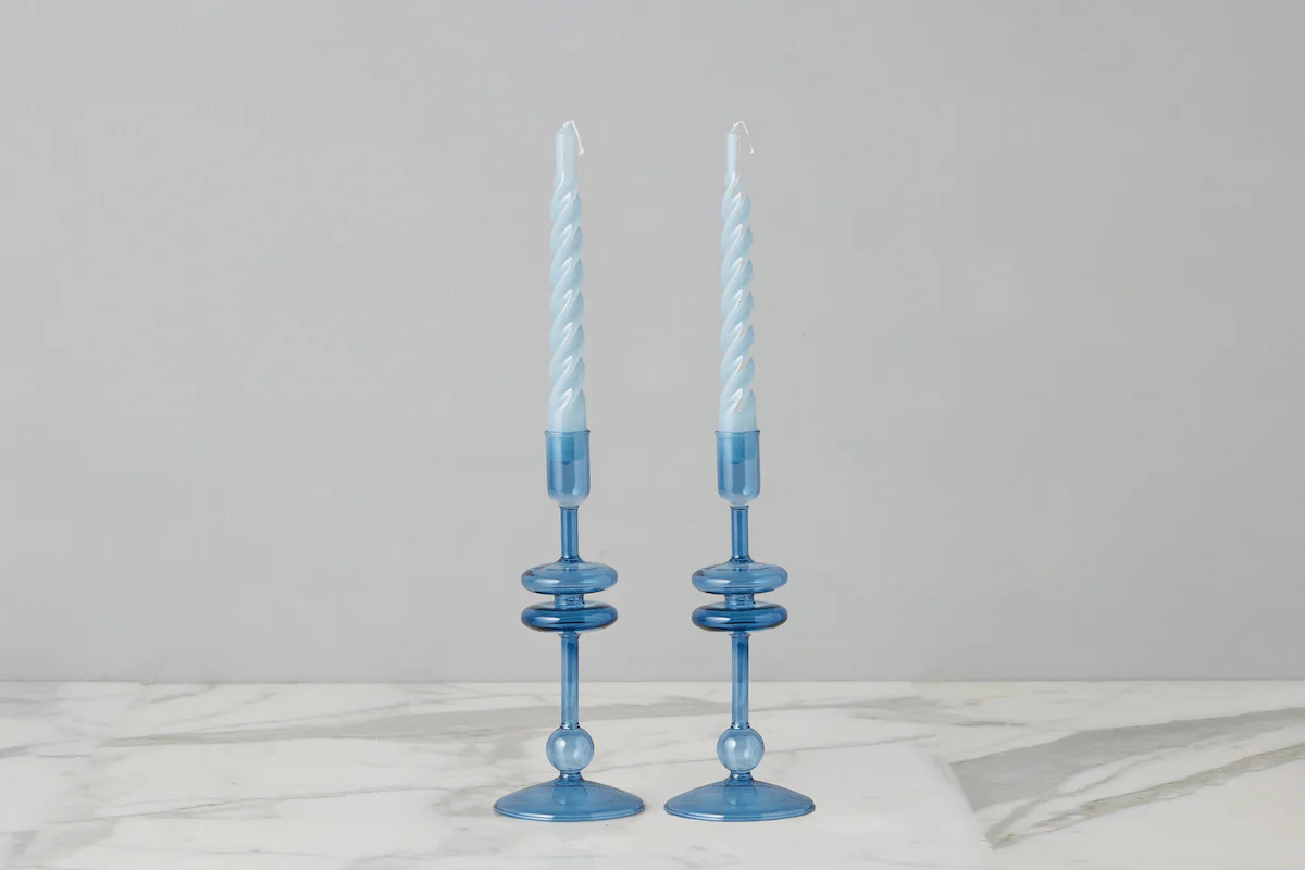 Sapphire Glass Candlestick Pair, Small | etúHOME