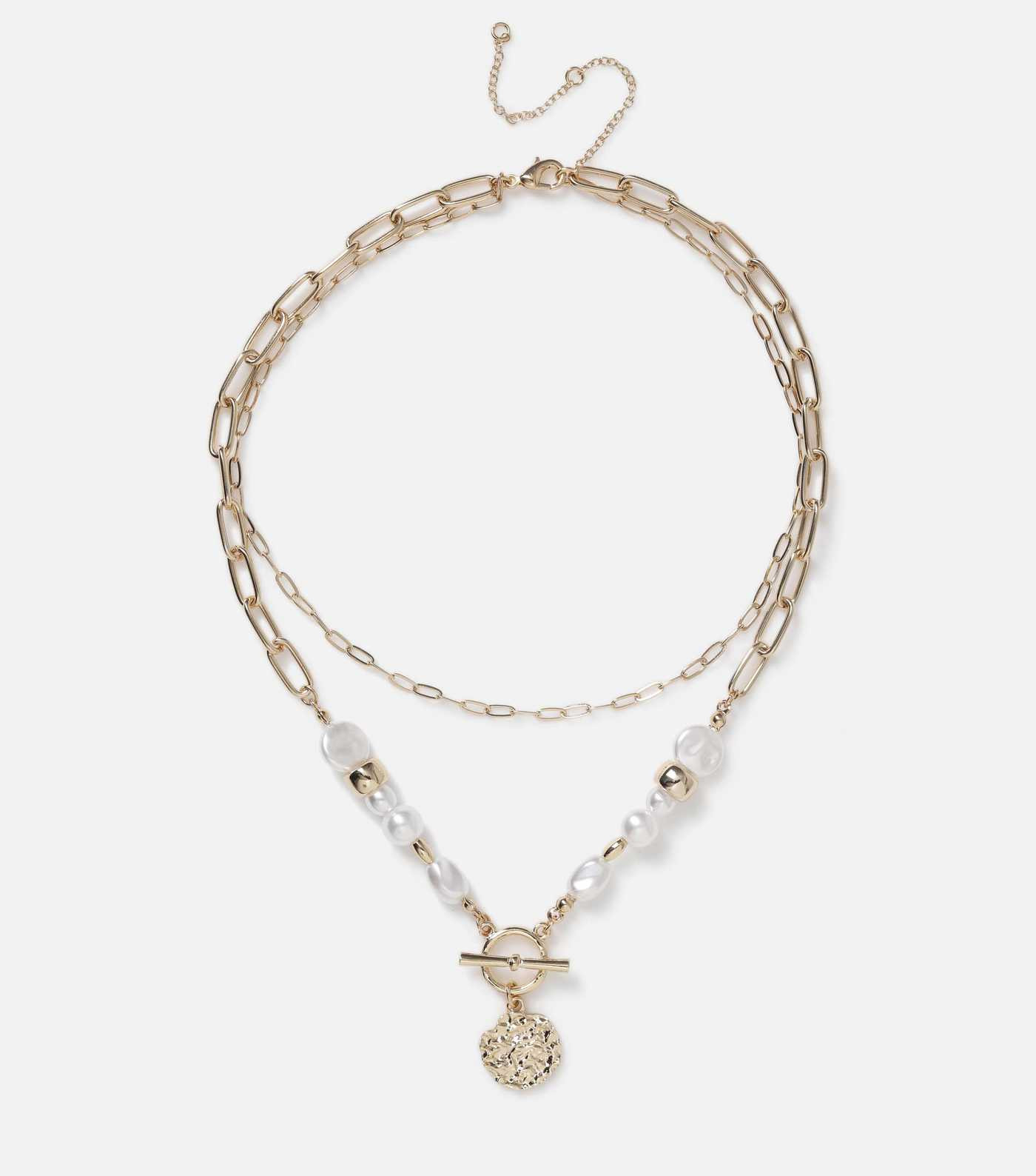 Muse Gold-Tone Faux Pearl Coin Charm Layered Necklace | New Look | New Look (UK)