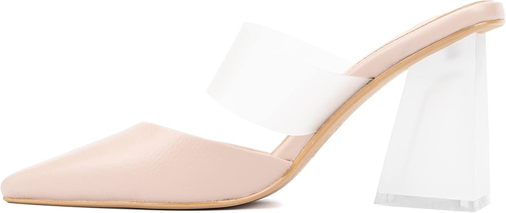 NY & C - New York & Company Winifred Women's Vinyl Strap Mule Heels Casual, Sandals, Pointed Toe,... | Amazon (US)