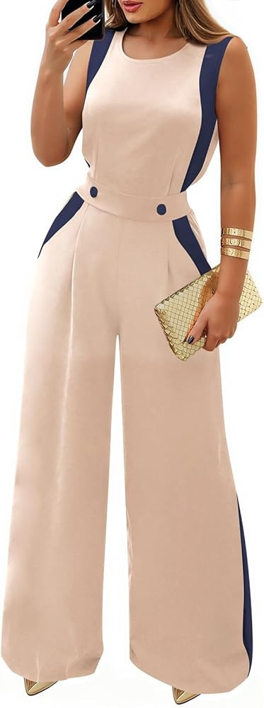 Pink Queen Jumpsuits for Women Dressy Colorblock Sleeveless Wide Leg Rompers Summer Party Elegant... | Amazon (US)