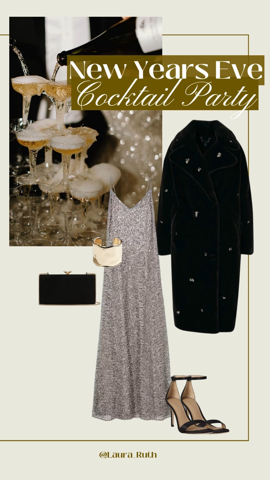 Nothing says NYE like sequins ✨ a silver sequin maxi dress paired with a long black faux fur coat, strappy heels & gold accents for the perfect cocktail party look 🖤 

#LTKfestive #LTKuk #LTKpartywear