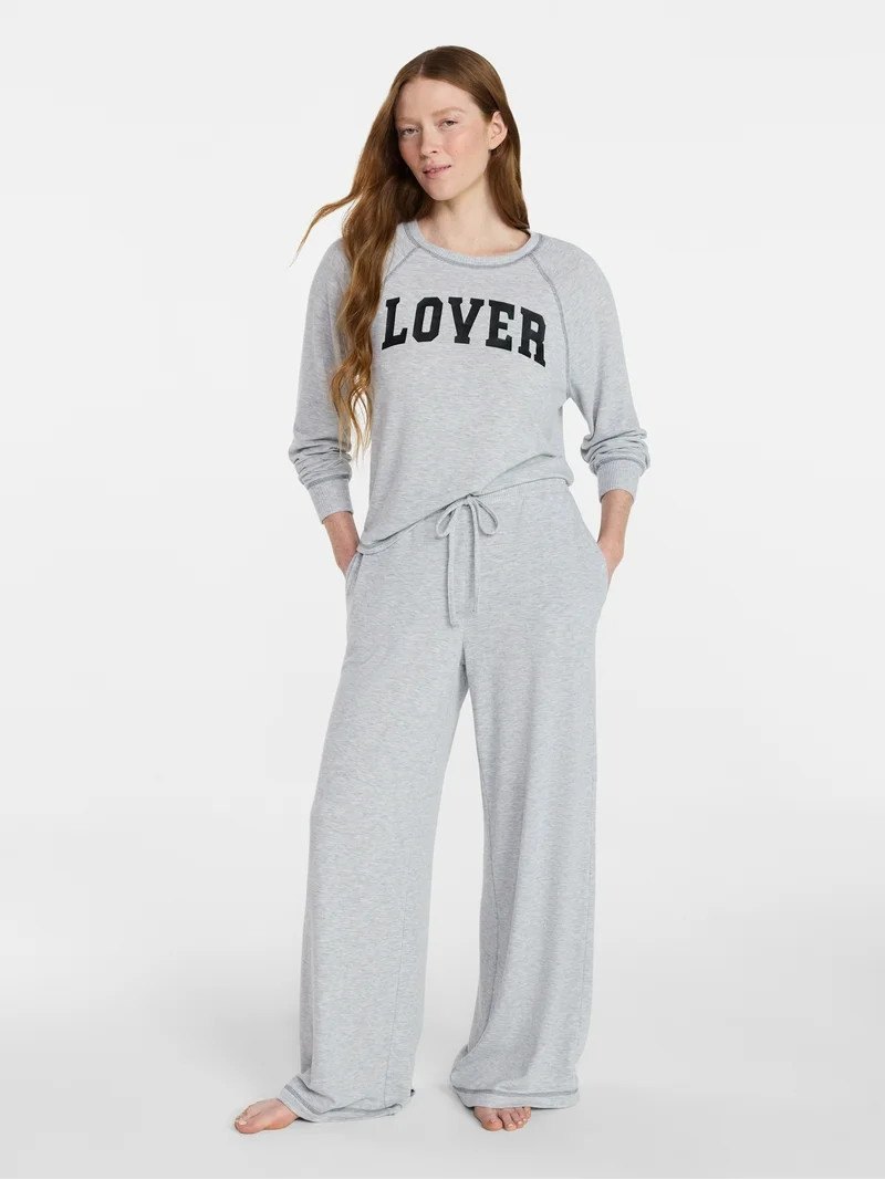 Joyspun Women's Cozy Lounge Collection Hacci Long Sleeve Top and Pants Pajama Set, 2-Piece, Sizes... | Walmart (US)