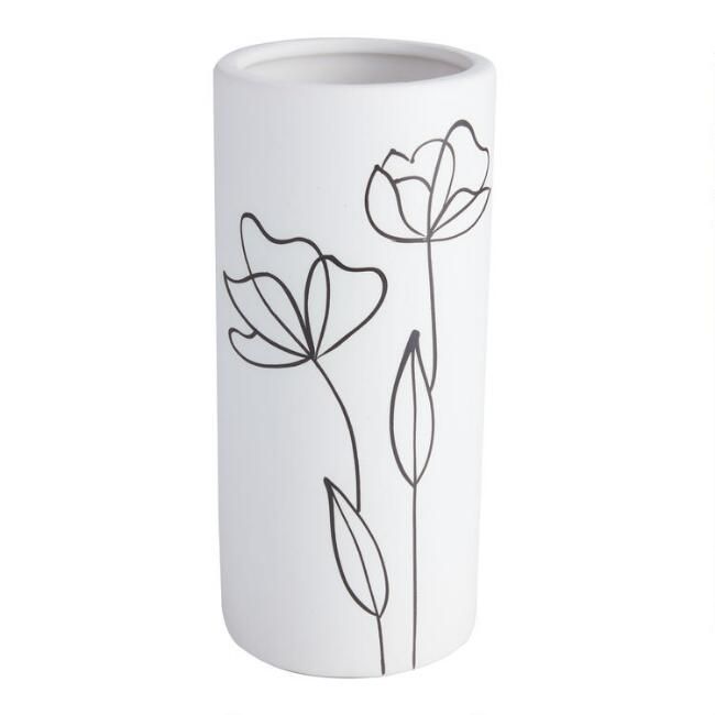 White and Black Flower Ceramic Vase | World Market