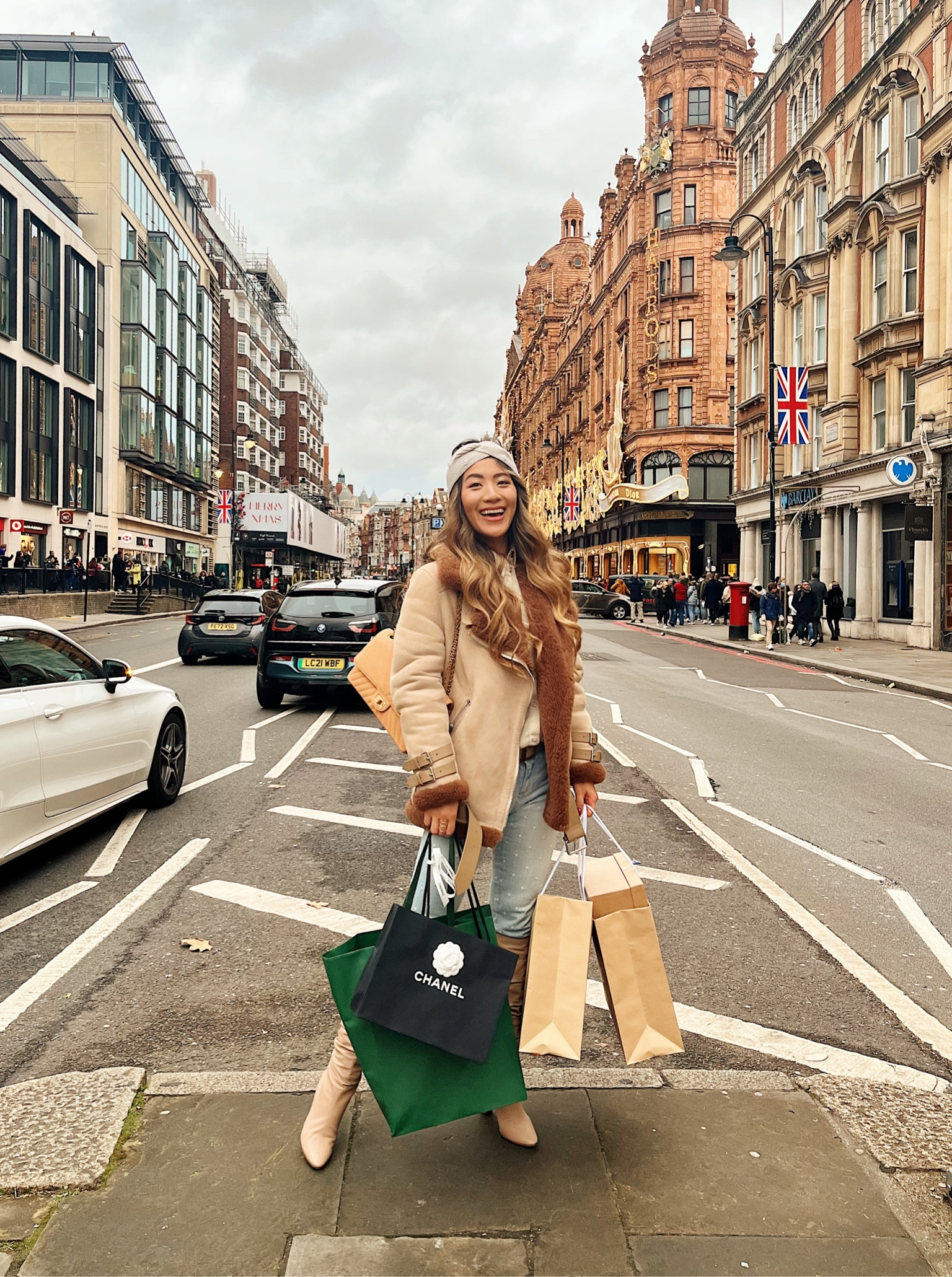 🔍 Chanel, Chanel bag, Chanel Reissue, shearling jacket, winter coat, aviator jacket, Acne Velocite, sheepskin coat, winter outfit, neutrals, Manolo Blahnik, nude boots, peach tones, fur headband 

#LTKeurope #LTKSeasonal