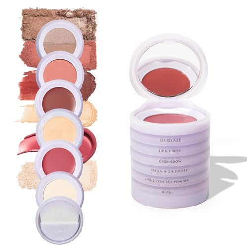 Subtl Staks 6-in-1 Stackable Travel Makeup Kit by Subtl Beauty - New Lip Glaze, Eyeshadow, Highlighter, Lip + Cheek, Blush, Shine Control - Includes Mirror & Brush - Compact Makeup for On the Go | Amazon (US)