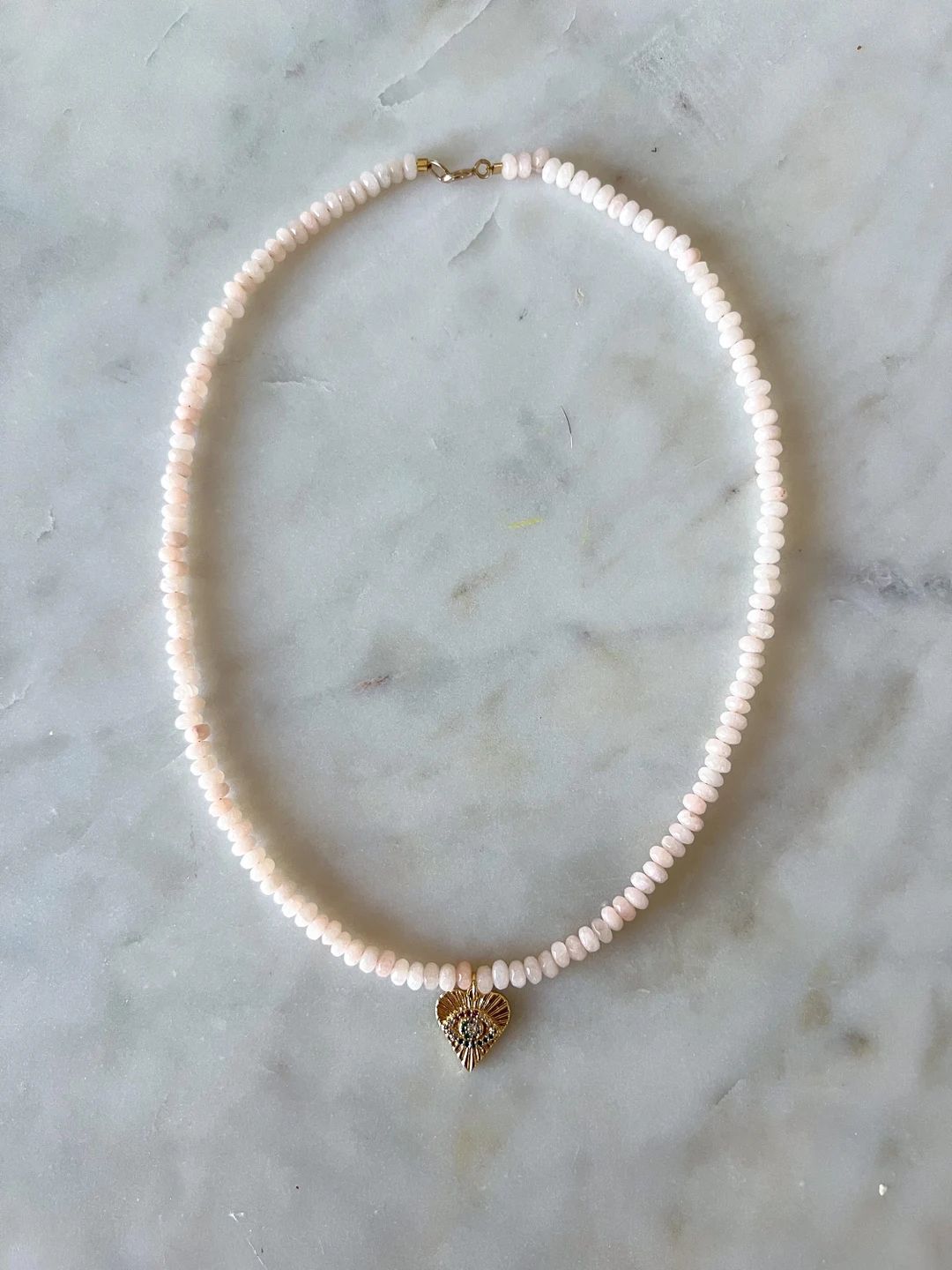 Dainty Pink Cream Gemstone Necklace | Etsy (US)
