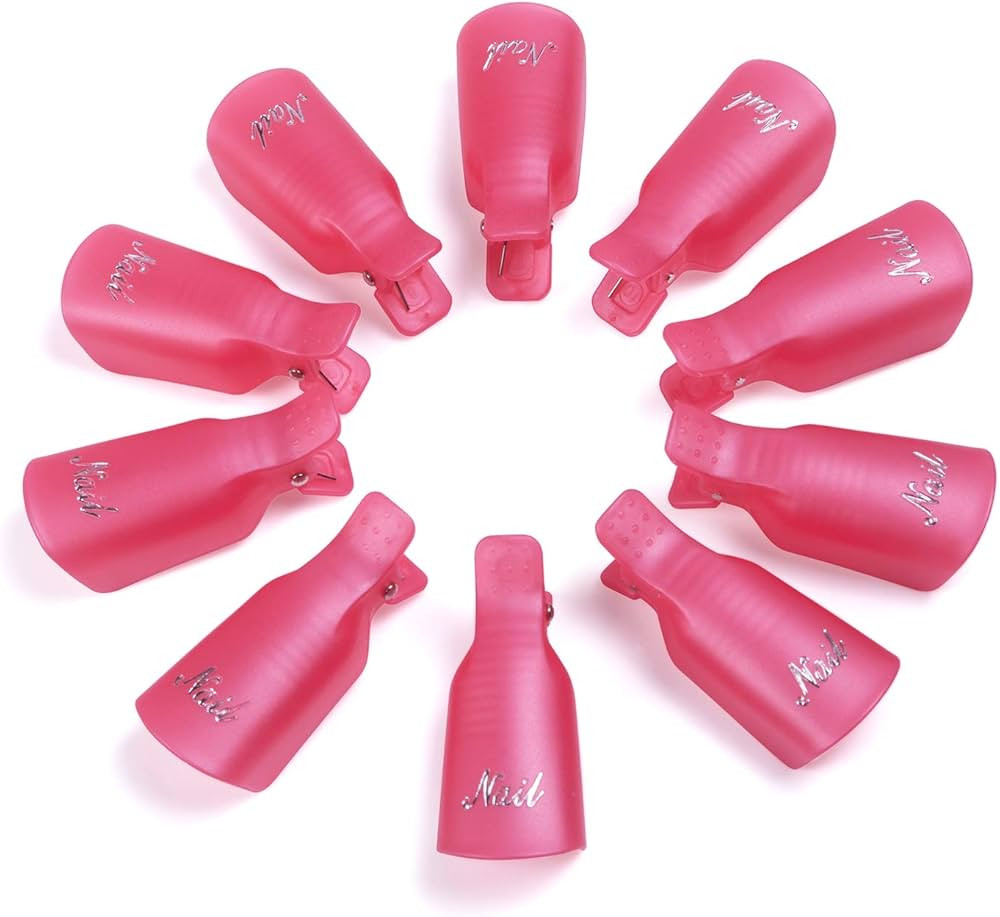 Gospire 10 Pcs Plastic Nail Clip Nail Art Gel Polish Remover Soak Off Cleaner Cap Clip (pink) | Amazon (US)