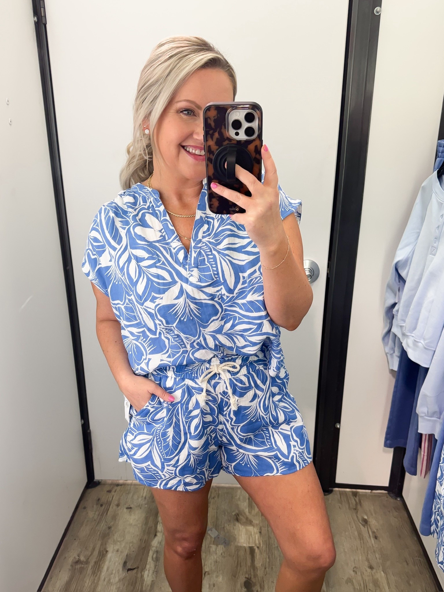 This blue patterned short and shirt set is such a fun and easy outfit for spring and summer. The matching set makes it feel put together while still being lightweight and comfortable for lounging, travel days, or casual outings.

Wearing size small.

blue patterned set matching short set two piece outfit spring lounge set summer outfit ideas casual matching set comfy travel outfit womens spring fashion cute everyday outfit lovelylifestyling

#LTKmomlife #LTKTravel #LTKSeasonal