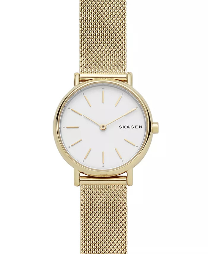 Skagen Women's Signatur Gold-Tone Stainless Steel Mesh Bracelet Watch 30mm - Macy's | Macy's