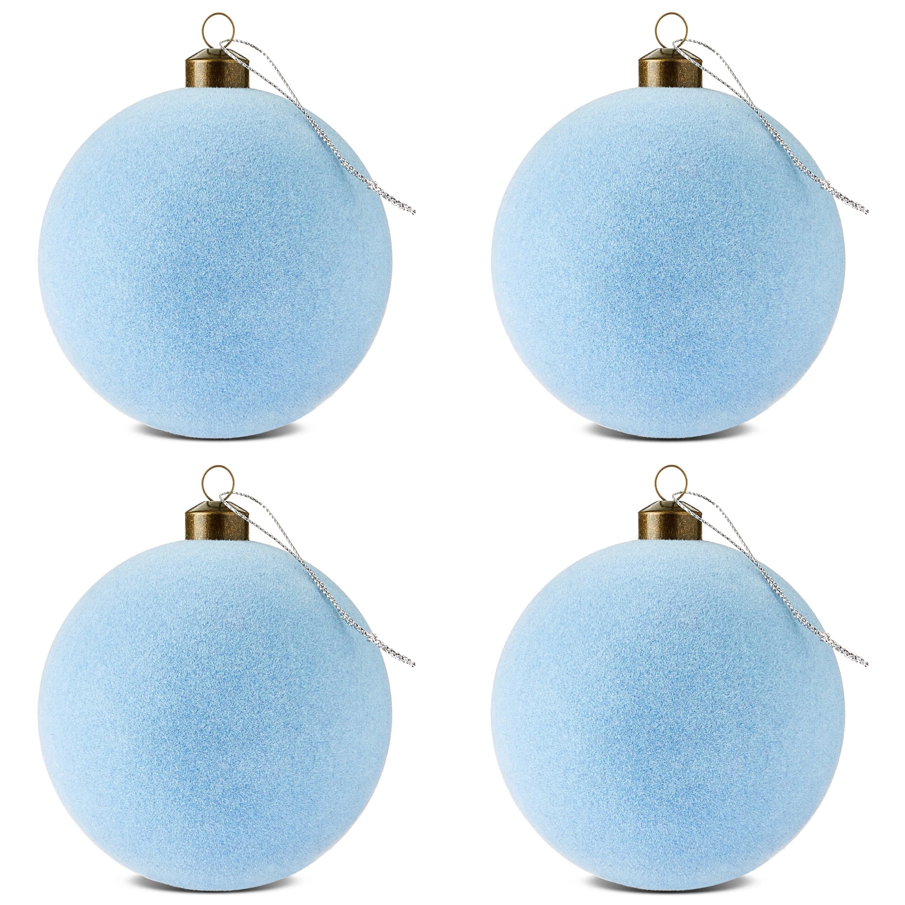 4 Count Light Blue Velvet-Feel Ball Christmas Ornaments, 4.5", by Holiday Time | Walmart (US)