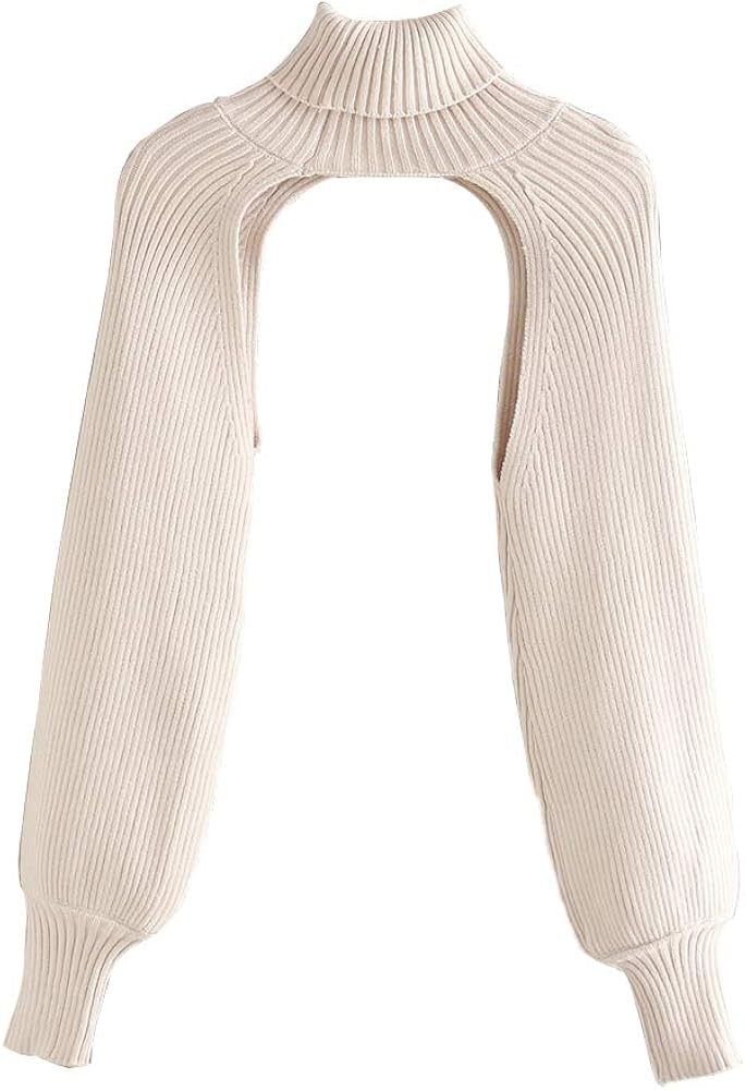 Elegtiskas Long Puff Sleeve Arm Warm Shrugs Backless Pullover Crop Top | Amazon (US)