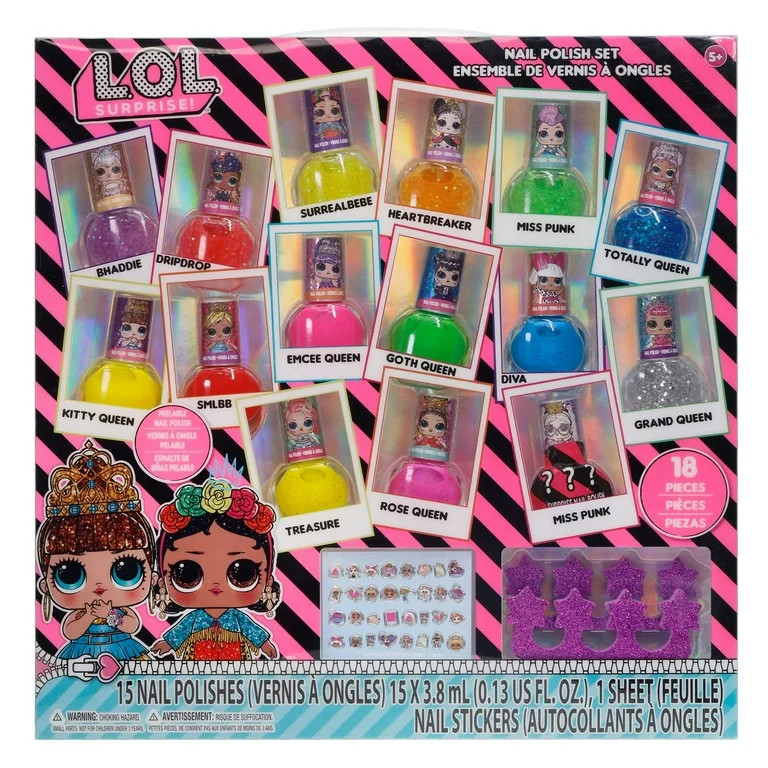 L.O.L Surprise-18 Pcs Non-Toxic Peelable Quick-Dry Water-Based Kids Nail Polish Set for Girl Ages... | Walmart (US)