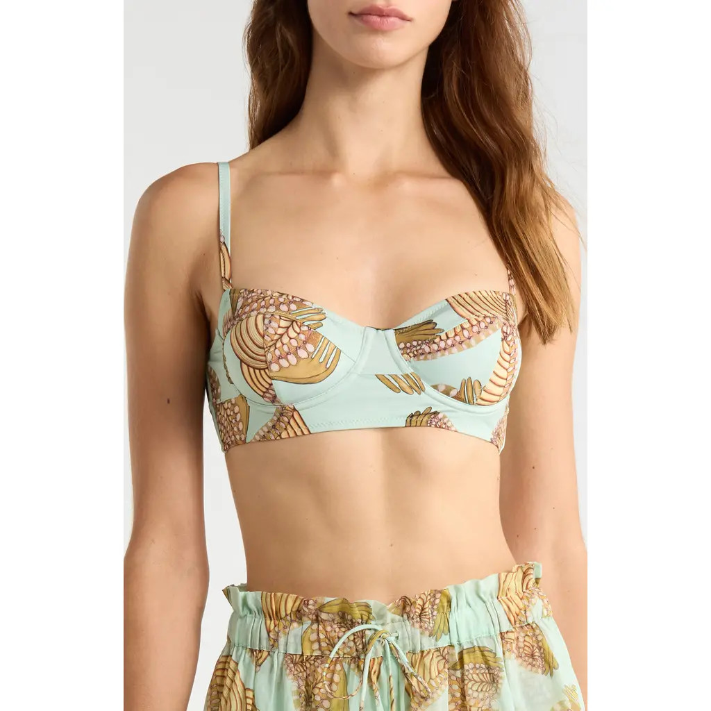Ulla Johnson Zahara Bra Cup Bikini Top in Water Blossoms at Nordstrom, Size Large | Nordstrom