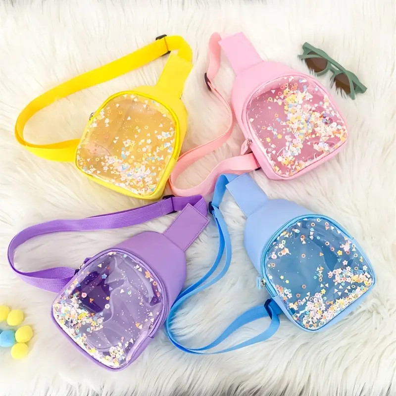Girls Cute Colorful Transparent Sequin Waist Bag Lovely Creative Zipper Crossbody Bag With Adjust... | Temu Affiliate Program