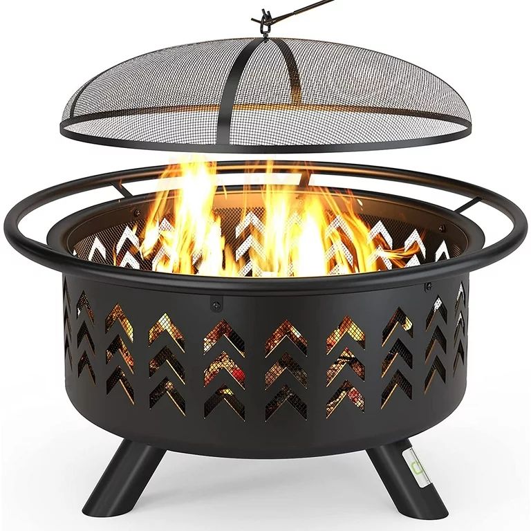 QOMOTOP Outdoor Fire Pit, 36 in Large Steel Wood Burning Fire pits with Spark Screen and Fireplac... | Walmart (US)