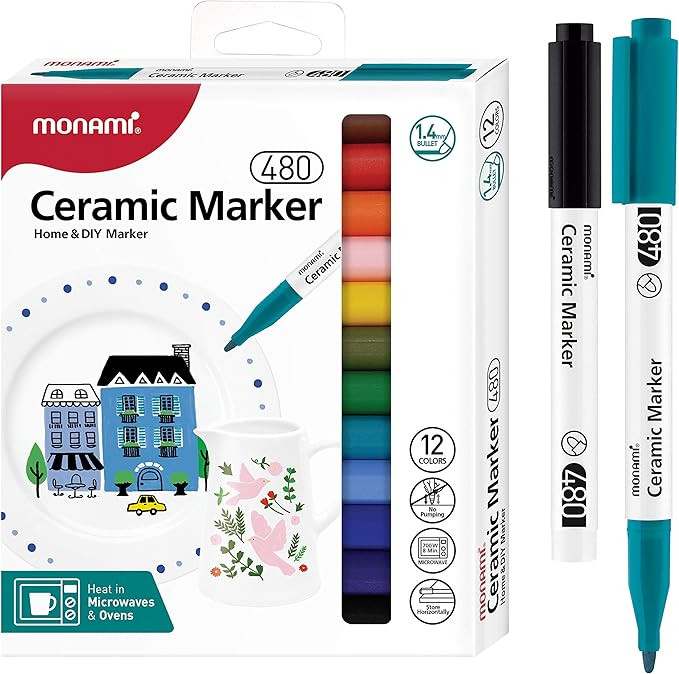 MONAMI Ceramic Marker 480, Fine Tip (1.4mm), Oven/Microwavable Decoration Markers for Ceramic, Mu... | Amazon (US)