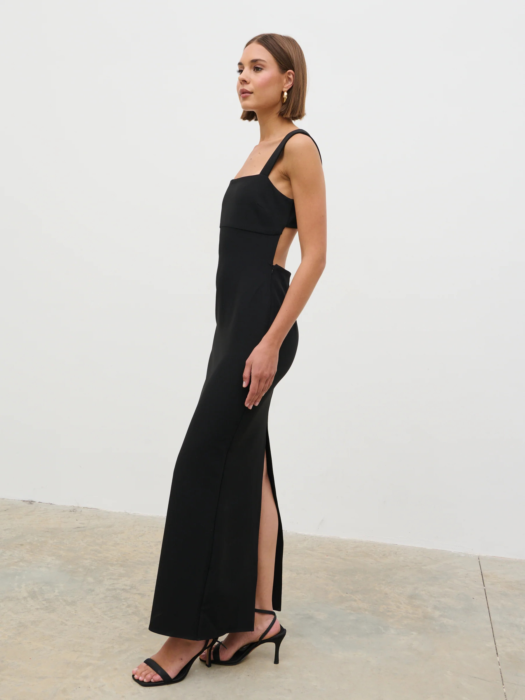 Sorel Square Neck Crepe Maxi Dress - Black | Pretty Lavish (UK)